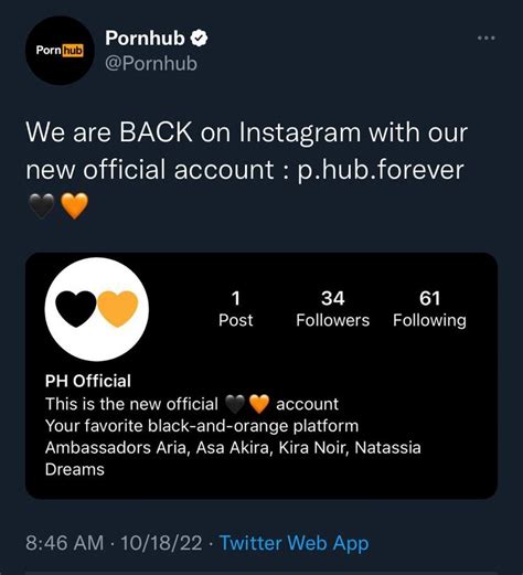 By Amanda Yeo on September 29, 2022. Pornhub has been permanently banished from Instagram. Credit: Gabe Ginsberg / FilmMagic. Pornhub was banned from Instagram earlier this month, leaving its 13 ...
